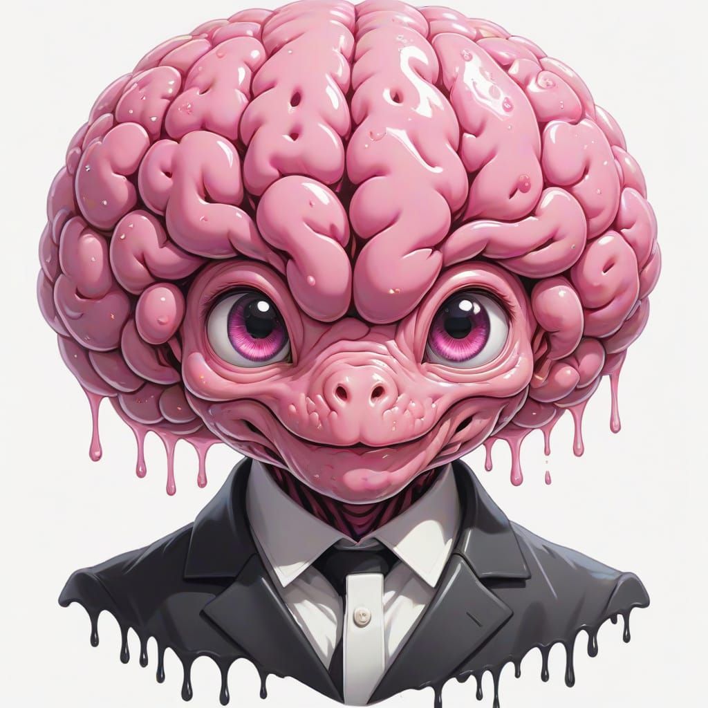 Adorable Pink Brain Baby Character