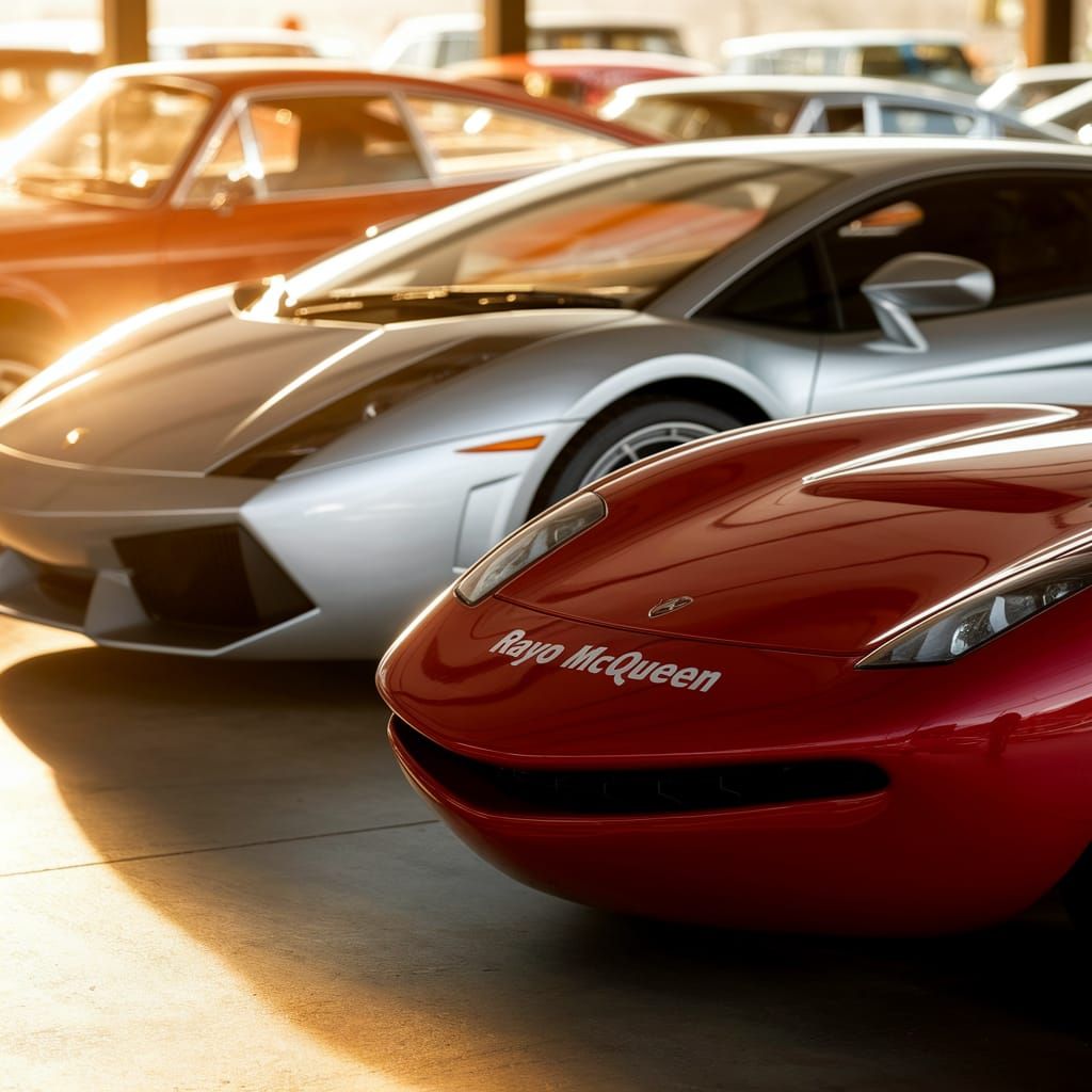 Vintage Cars Garage Scene in Sunlit Glory