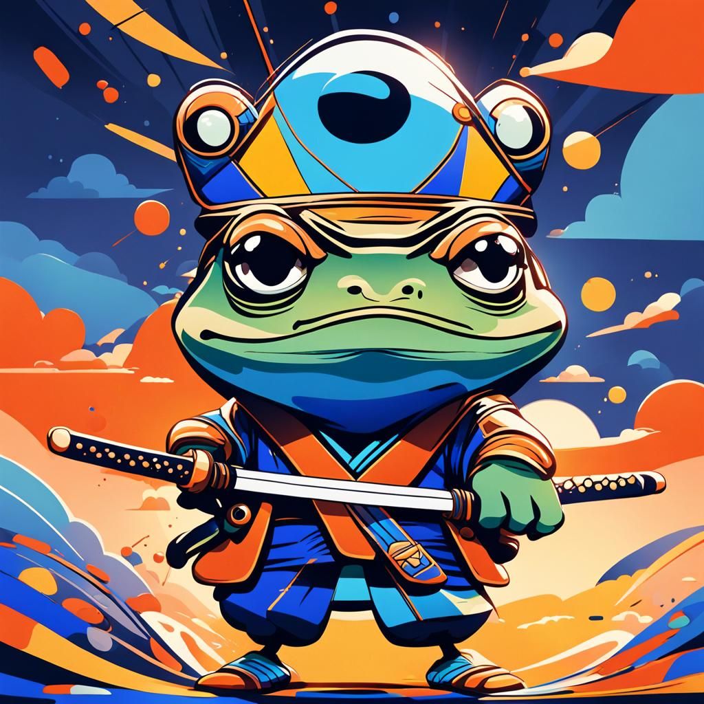 Cartoon Samurai Frog Training with Katana