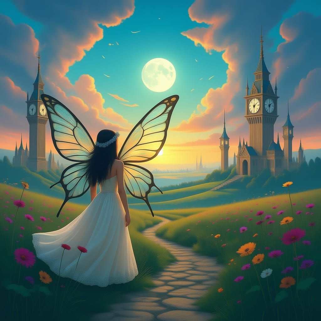 Surreal Fairy Countryside as Melting Oil Painting