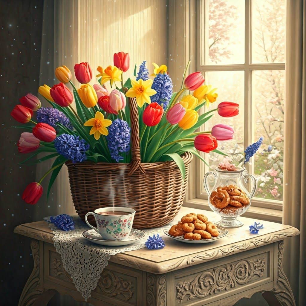 Vibrant Spring Florals Amidst Morning Delights