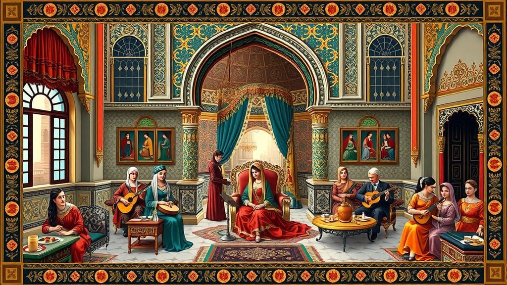 Algerian-Ottoman Harem Interior Miniature Painting