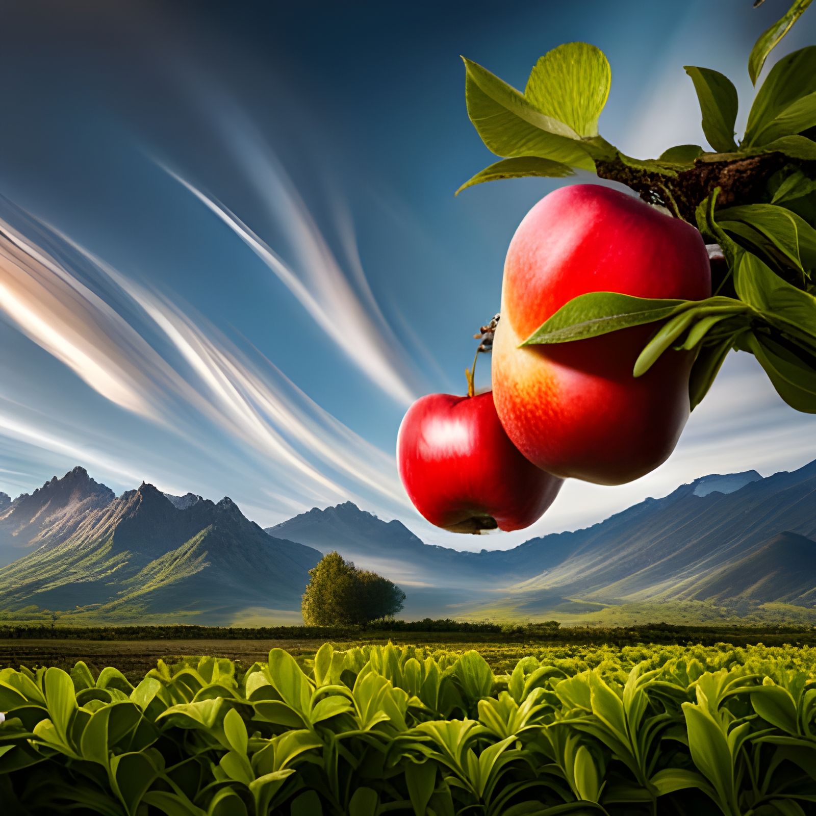 Photorealistic Apple with Worm in Tree