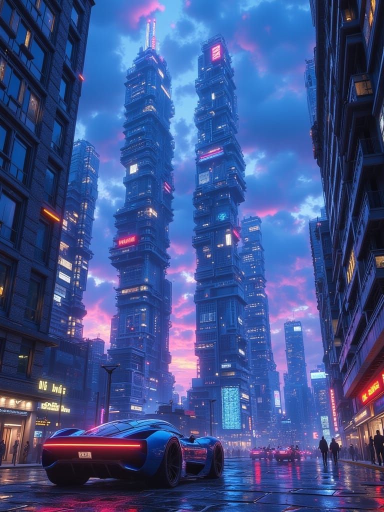 Futuristic Cityscape with Hovering Skyscrapers in Cyberpunk ...