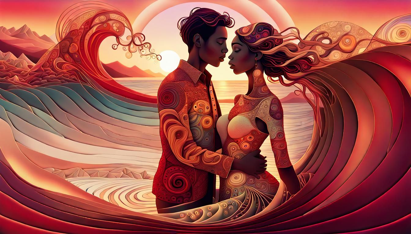 Couple at Sunset in Art Brut Style