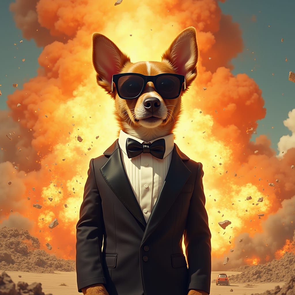 Dapper Dog Survives Futuristic Blast in Style
