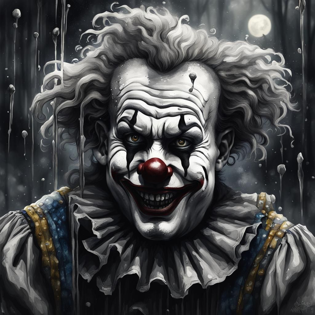 Sad Clown: Black and White Watercolor Art