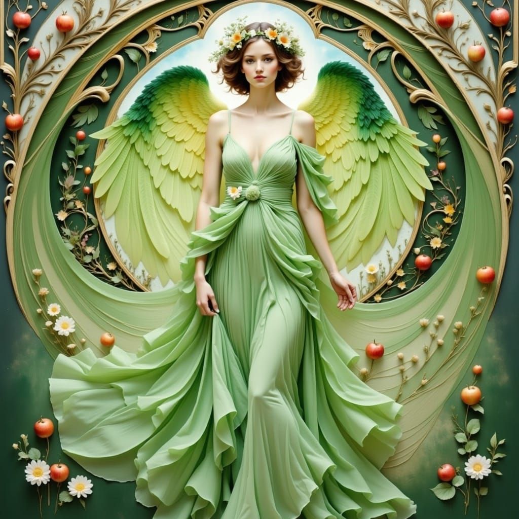 Apple Green Winged Mother in Art Deco Frame