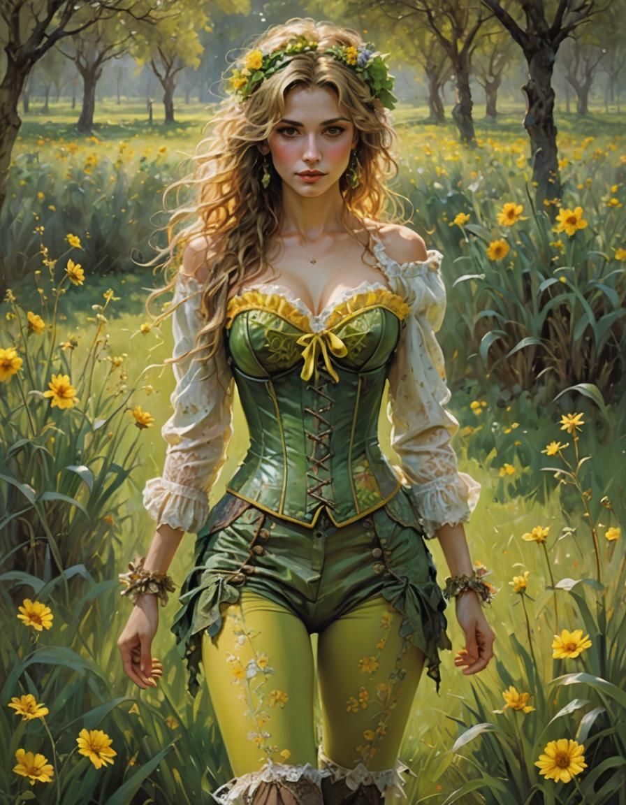 Psychedelic Meadow Portrait in Royo Style