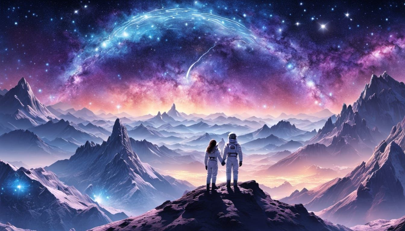 Cosmic Love Scene Under Starry Skies