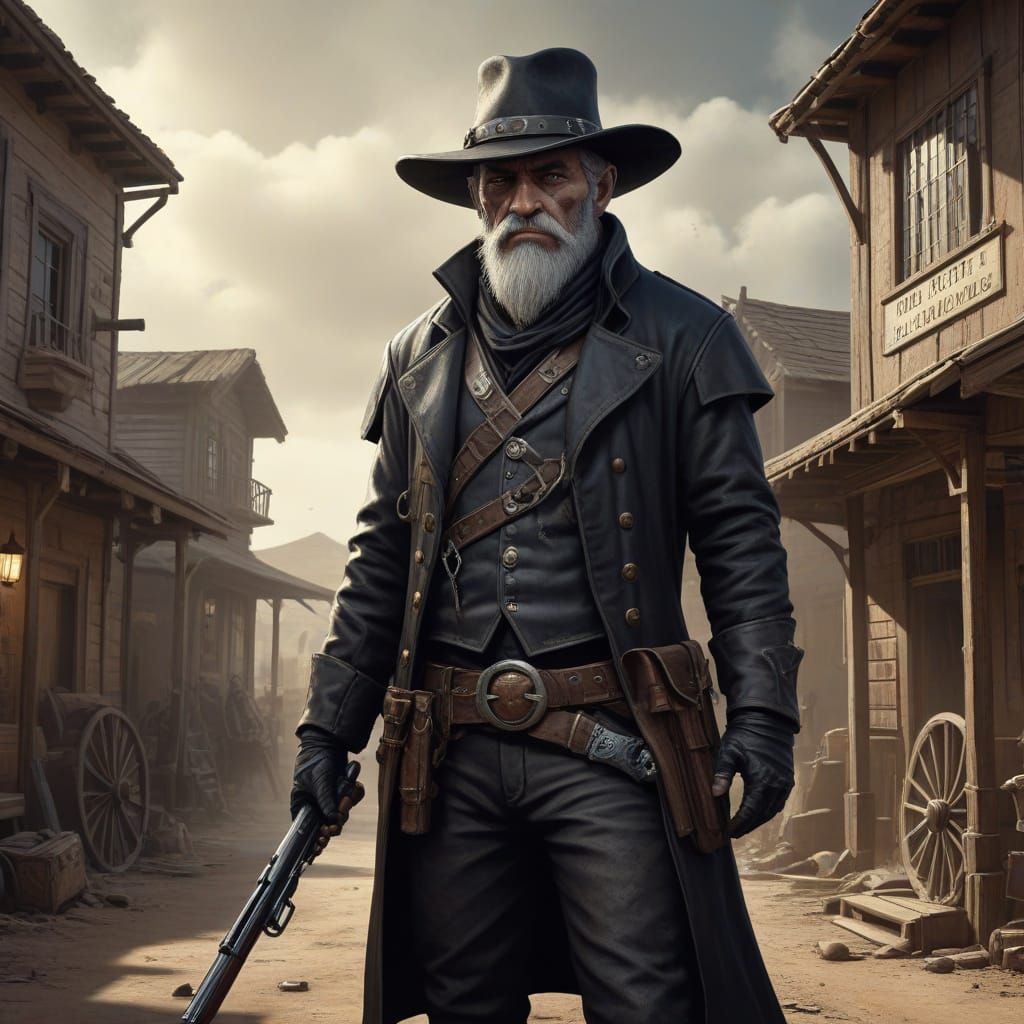 Grimdark Gnome Coachman with Shotgun in Wild West Town