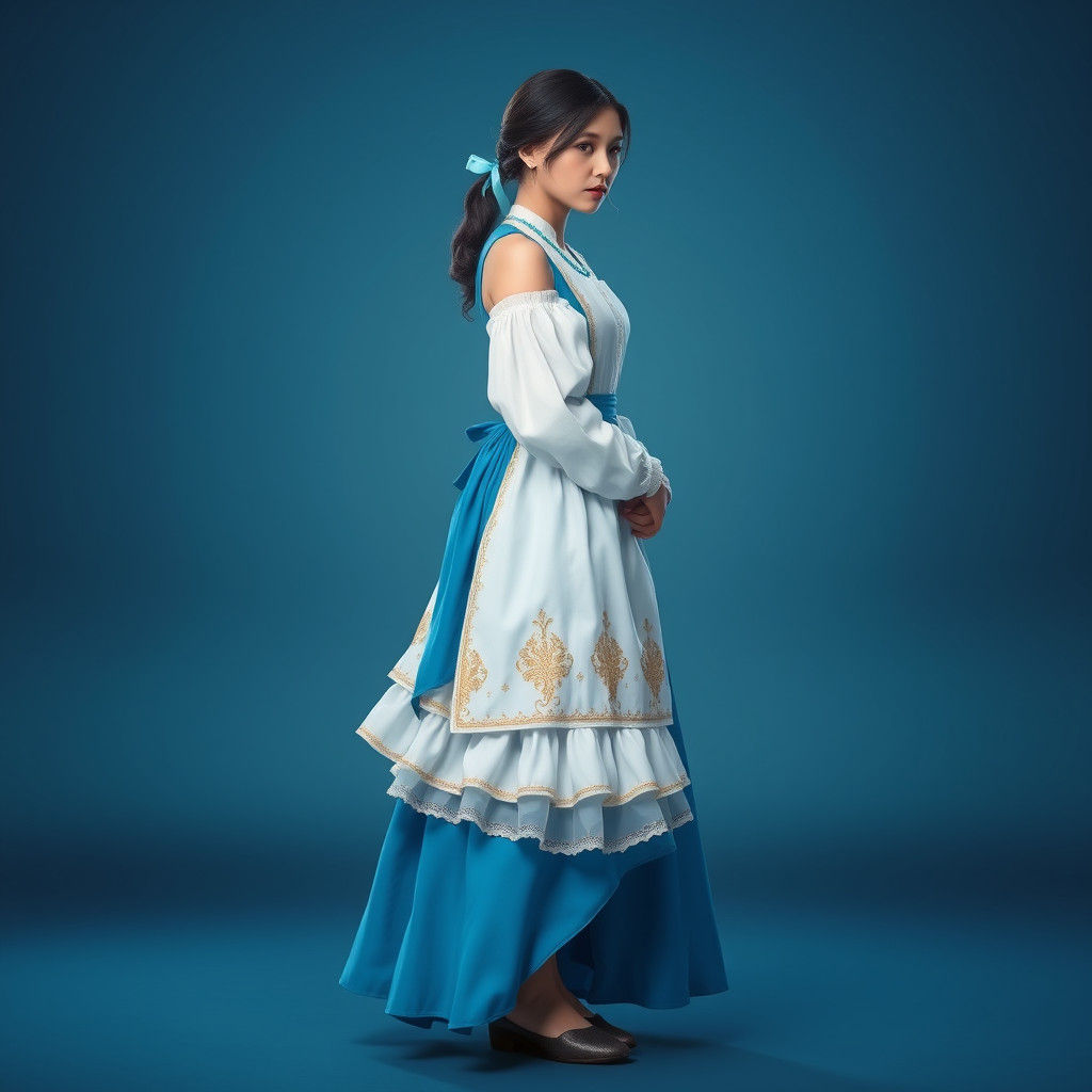 Elegant Woman in Blue Dress, Fantasy Matte Painting