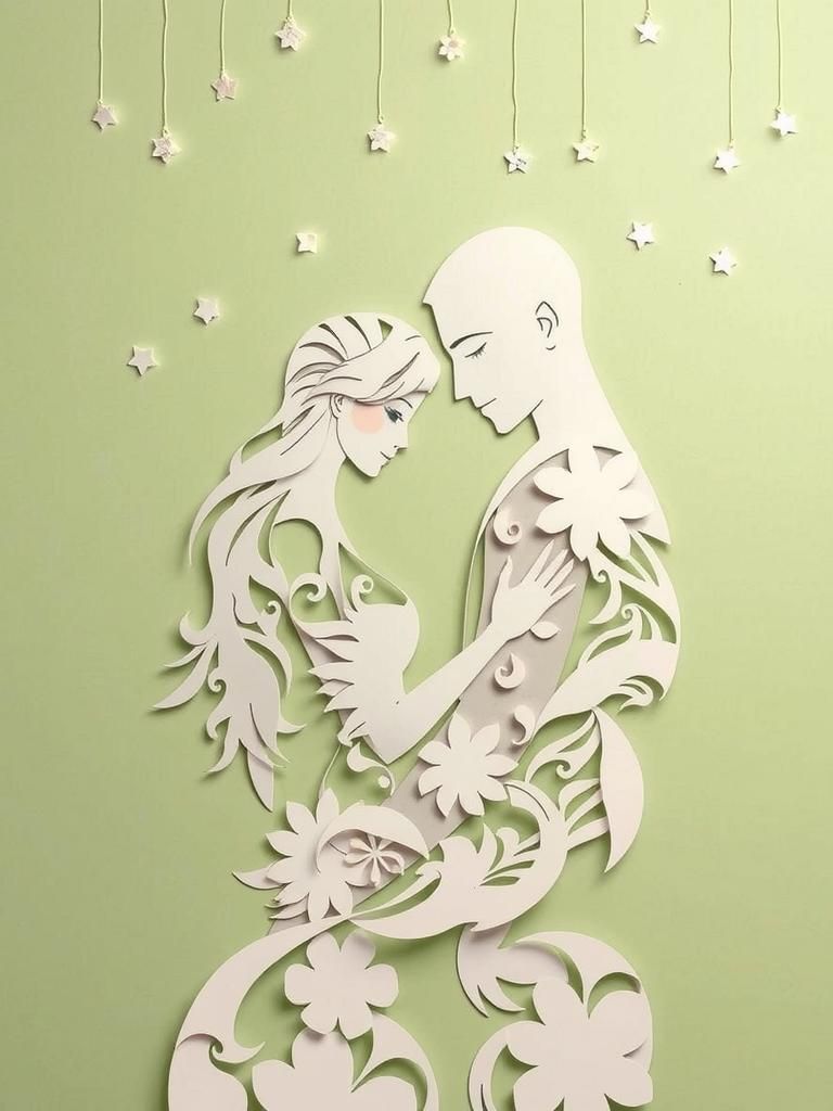 Tender Couple Embrace in Kirigami Style