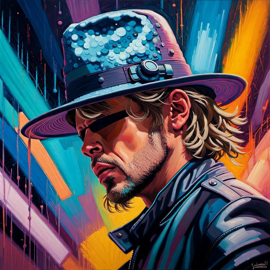 Jamiroquai Cyberpunk Portrait in Expressionist Style