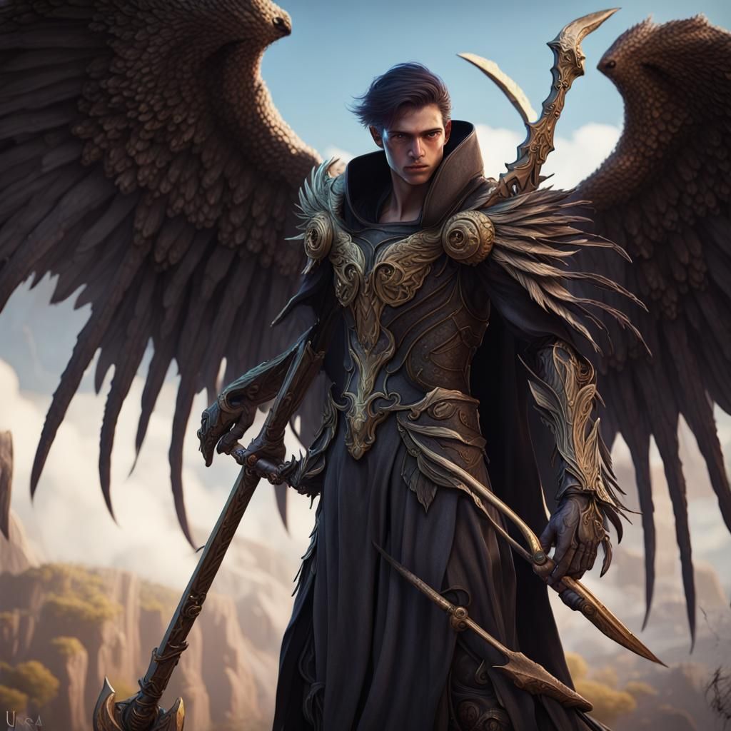 Winged Thanatos Wielding Scythe in Detailed Digital Painting