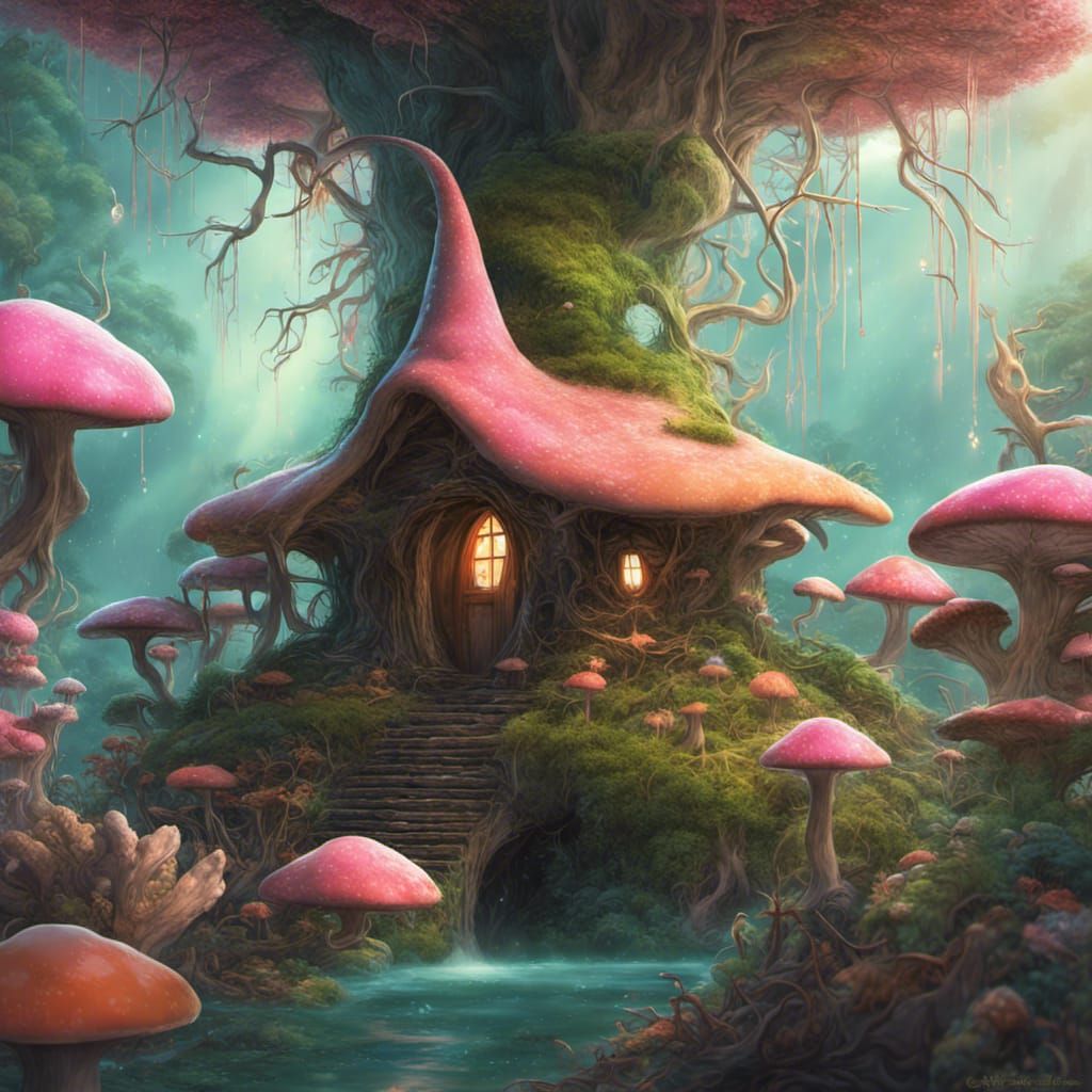 Antlered Wizard in Psychedelic Wonderland Landscape