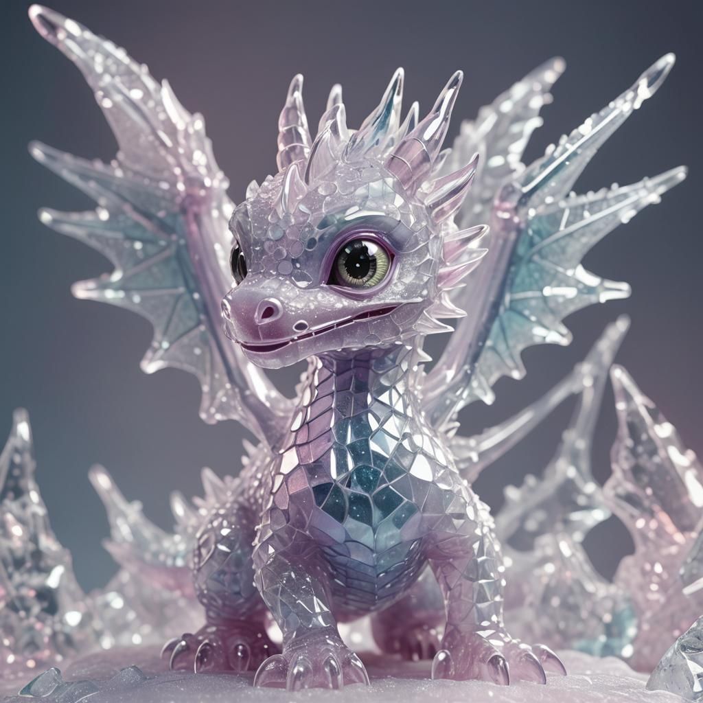 Crystalline Ice Dragon Sculpture in Pastel Colors
