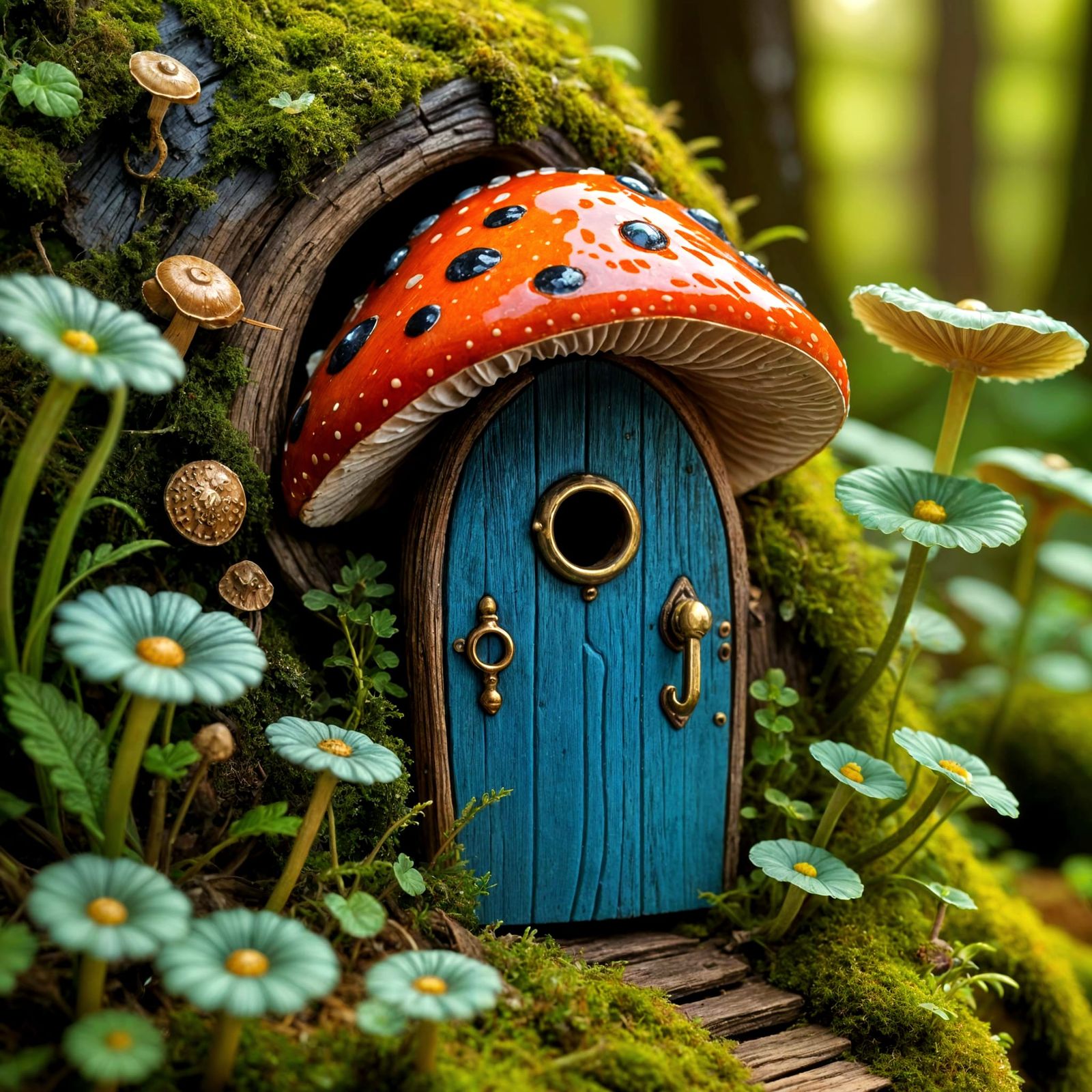 Miniature Door on Mushroom Cap: Macro Photography