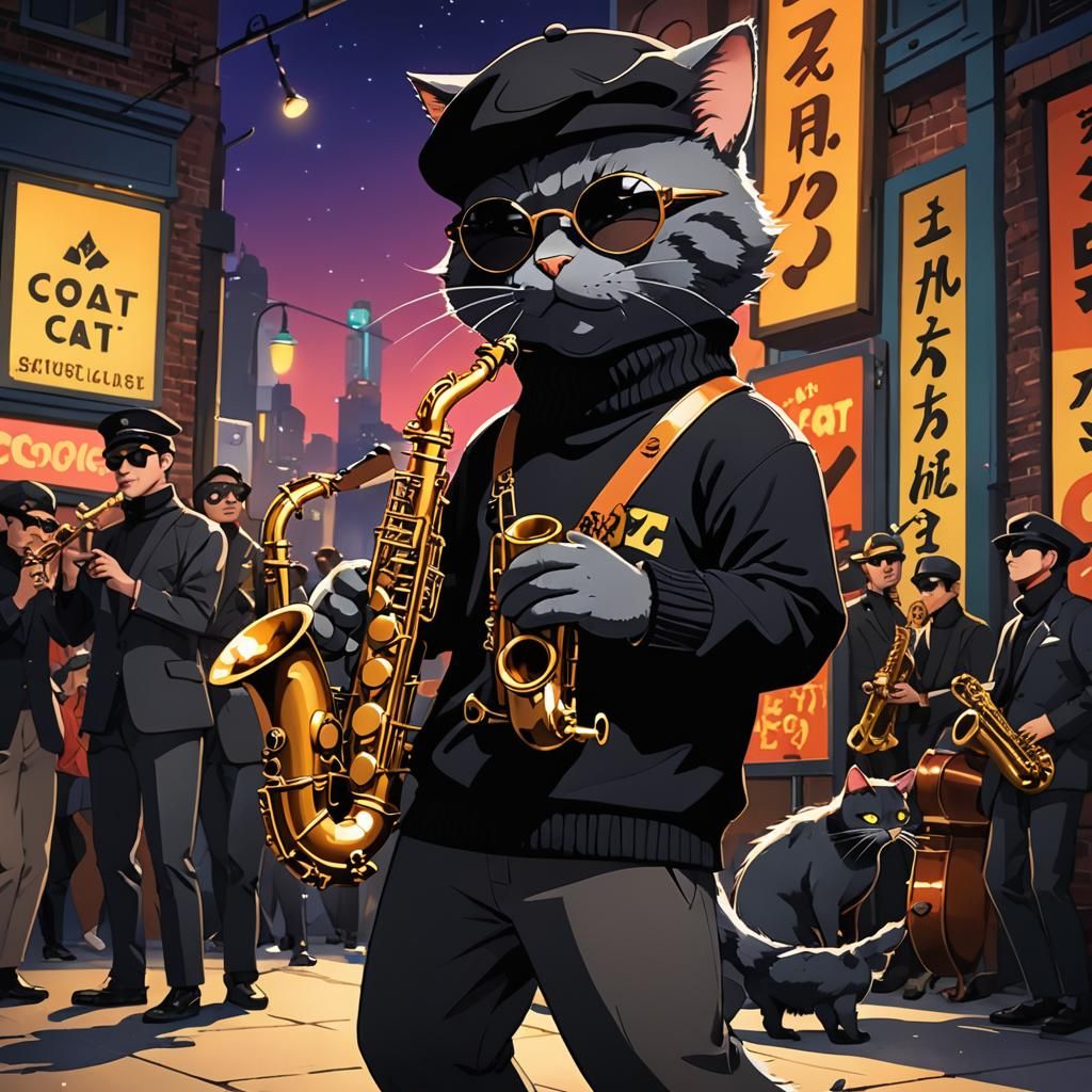 Anime Cat Jazz Performance at Feline Nightclub