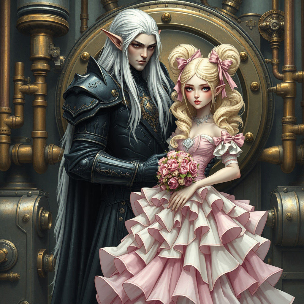 Dark Elf King and Bride, Steampunk Art Nouveau