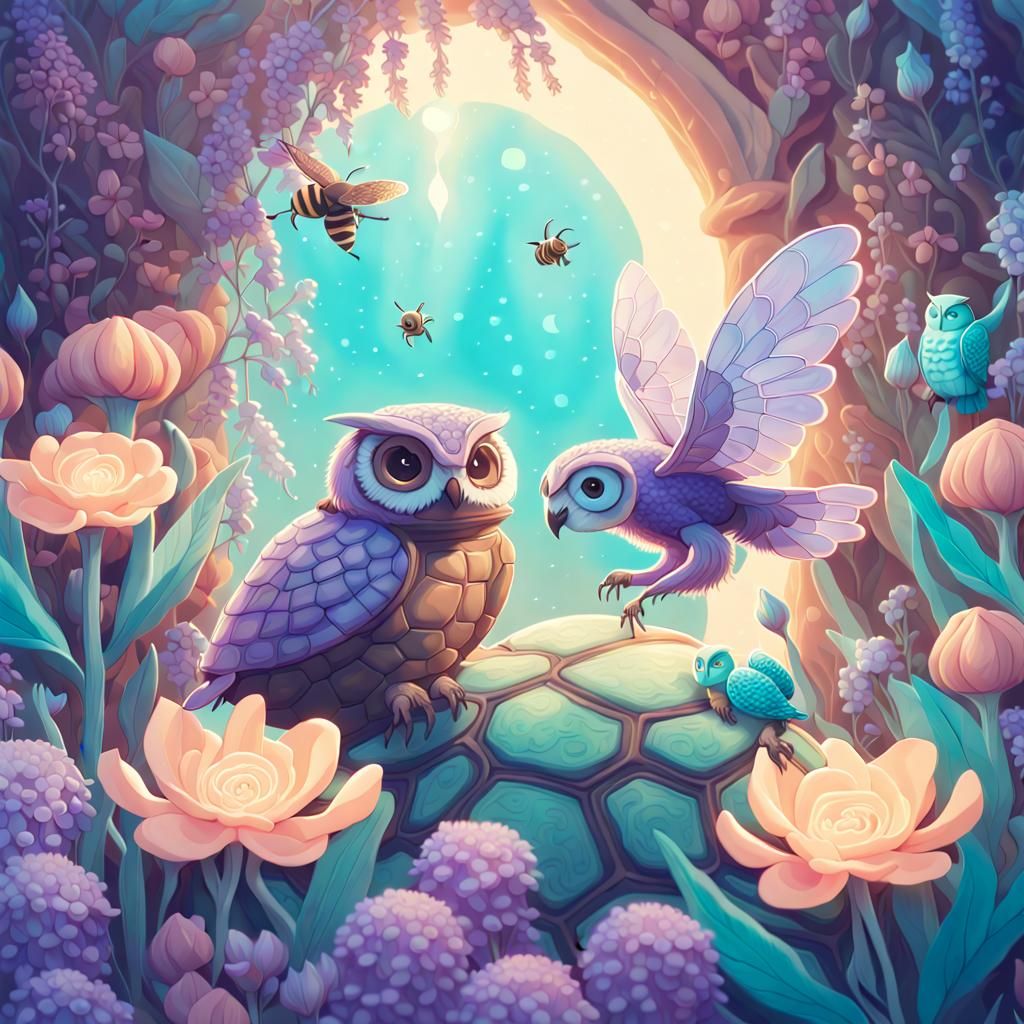 Whimsical Bee, Turtle, and Owl by Mystical Portal