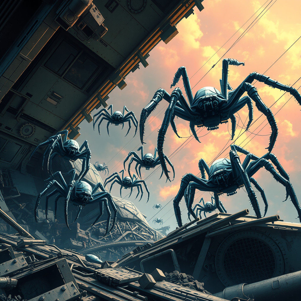 Spider Robots Invade Derelict Battleship: Hyperrealistic Con...