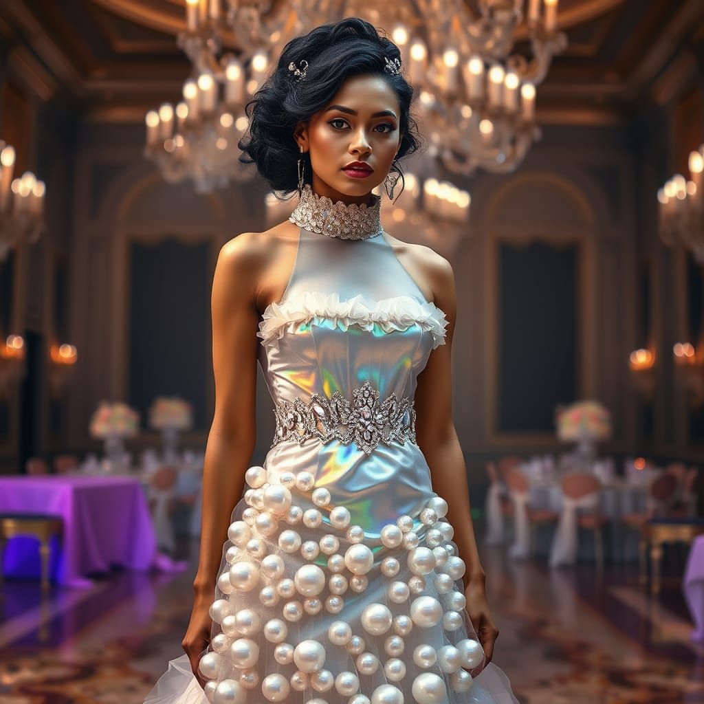 Ethereal Luxury Ballroom Scene in Cyberpunk Style