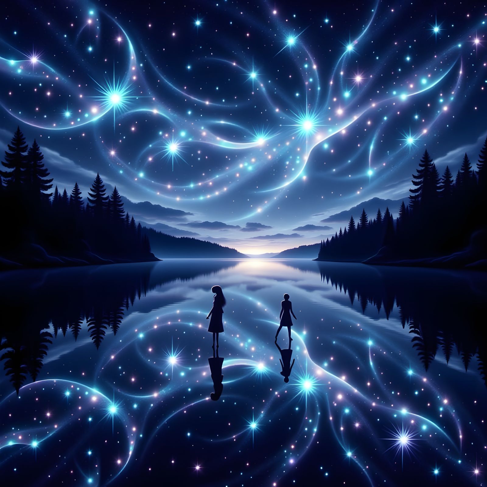 Ancient Starlight Over Bioluminescent Lake