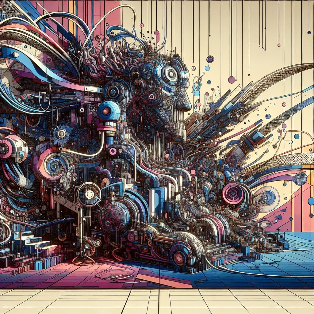 Punk Design Mural with Abstract 3D Anime Elements