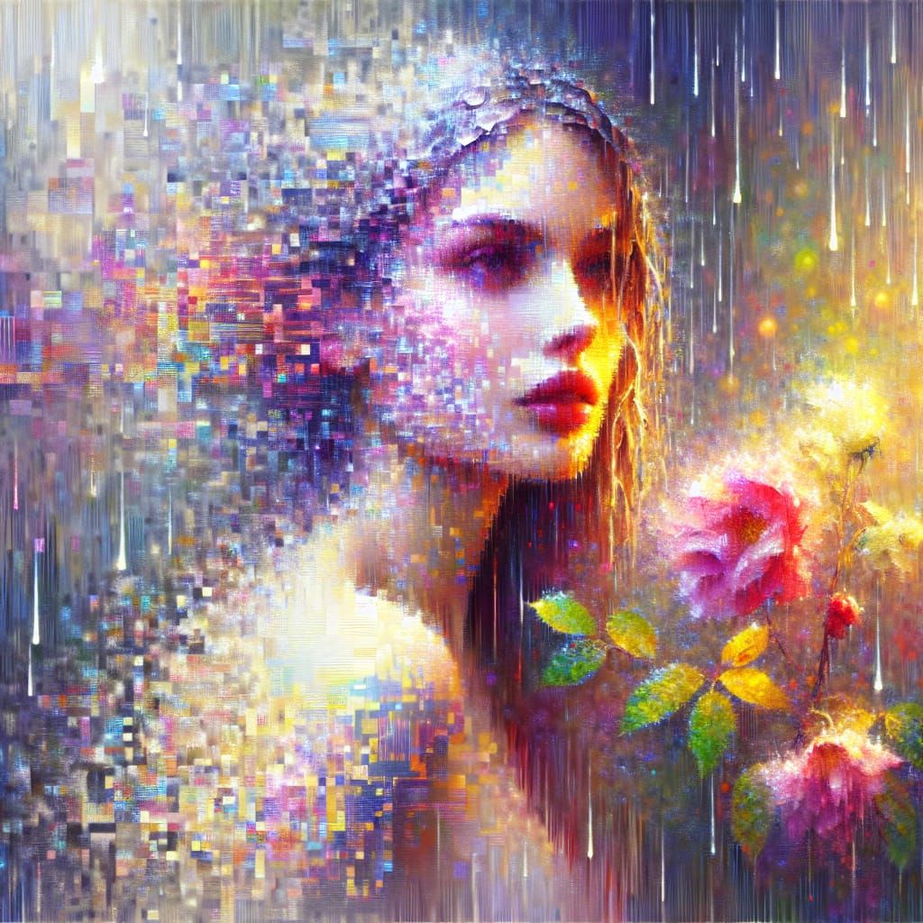 Sensual Woman Portrait Fragmenting in Impressionistic Style