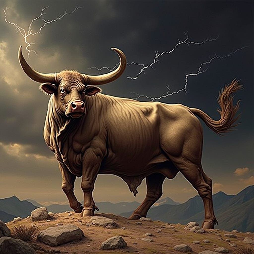 Dramatic Bull Silhouette on Mountain Peak