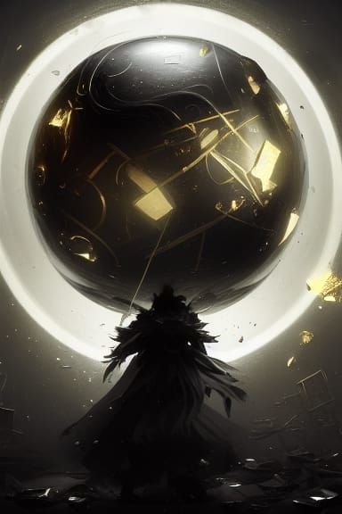 Fractured Black Glass Orb: Dark Fantasy Art