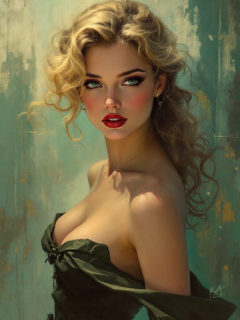 1950s Pin-Up Woman in Tonalist Style Portrait