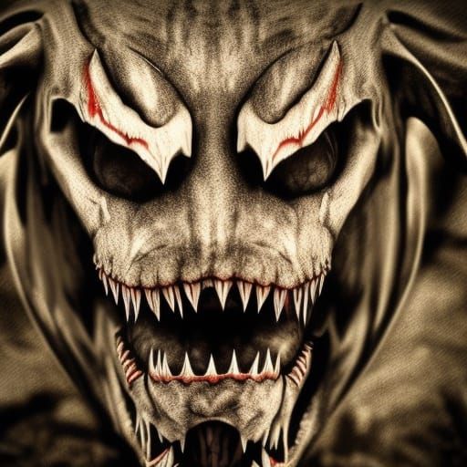Demonic dogman skinwalker fallen-angel killer’s eyes fangs s...