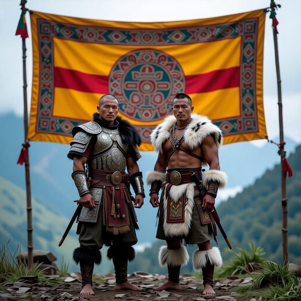 Medieval Warriors Under Banner in Blended Realm