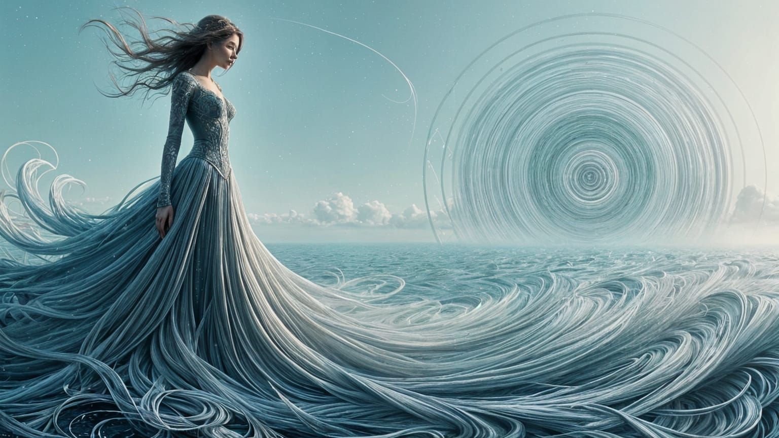 Elegant Victorian Woman in Surrealist Art Nouveau Style