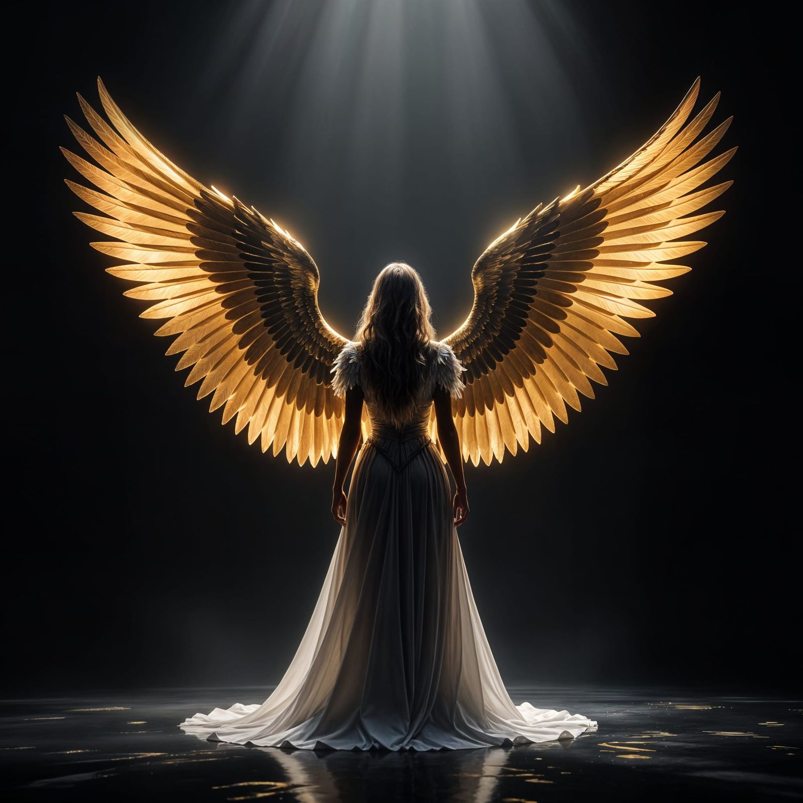 Angel with Gold and Bronze Wings in Ethereal Glow