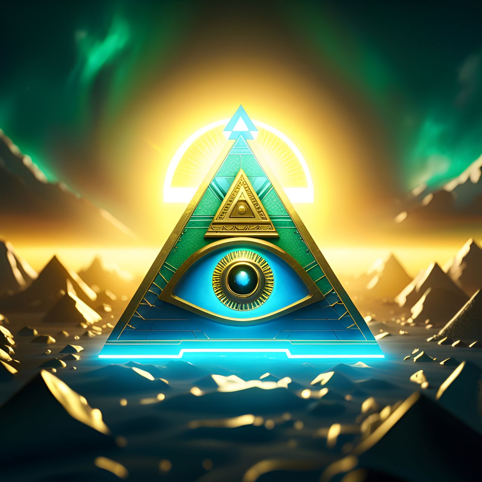 All Seeing Eye Pyramid with Plasma Lightning