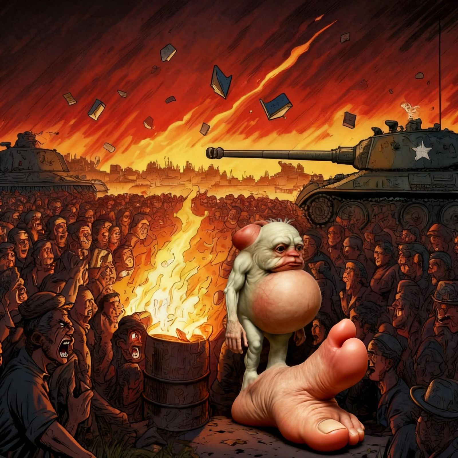 Personified Bunion in Angry Mob Scene