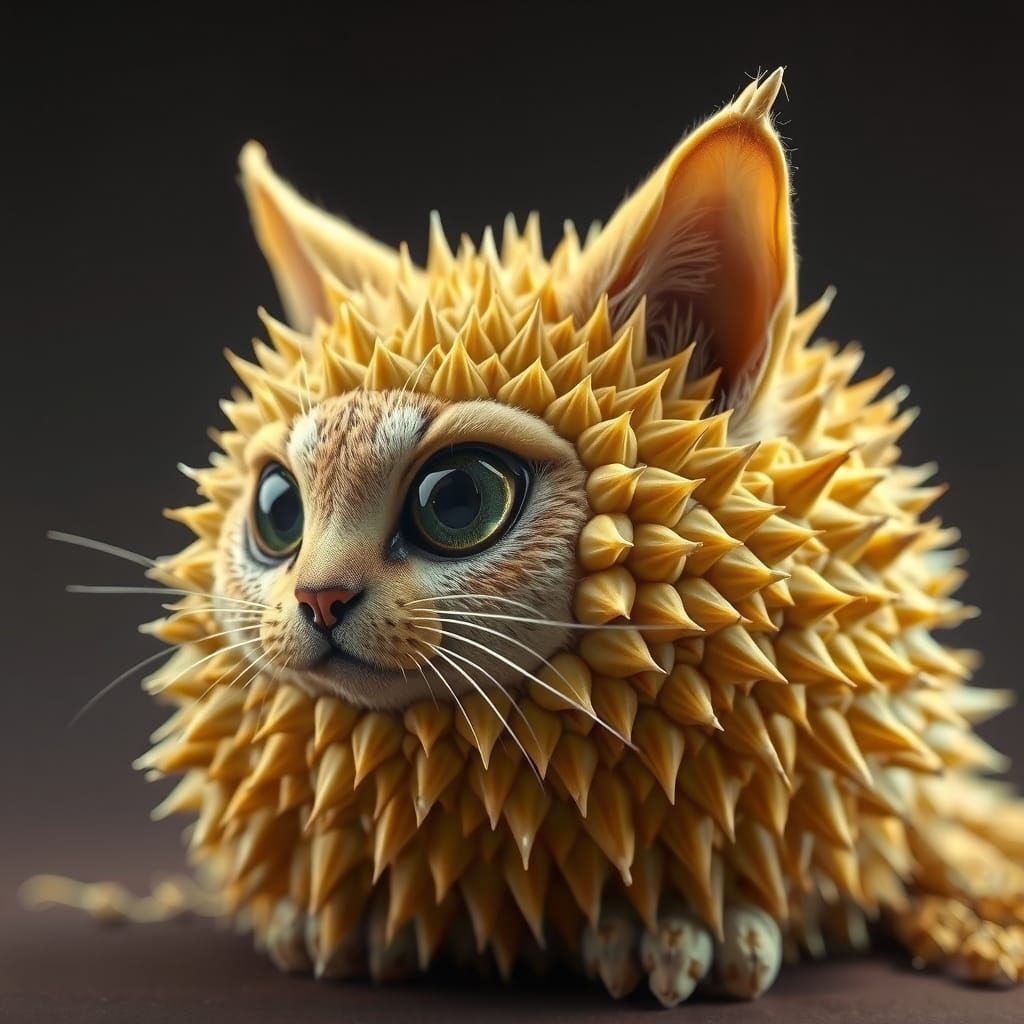 Feline-Durian Hybrid in Vibrant, Tropical Splendor