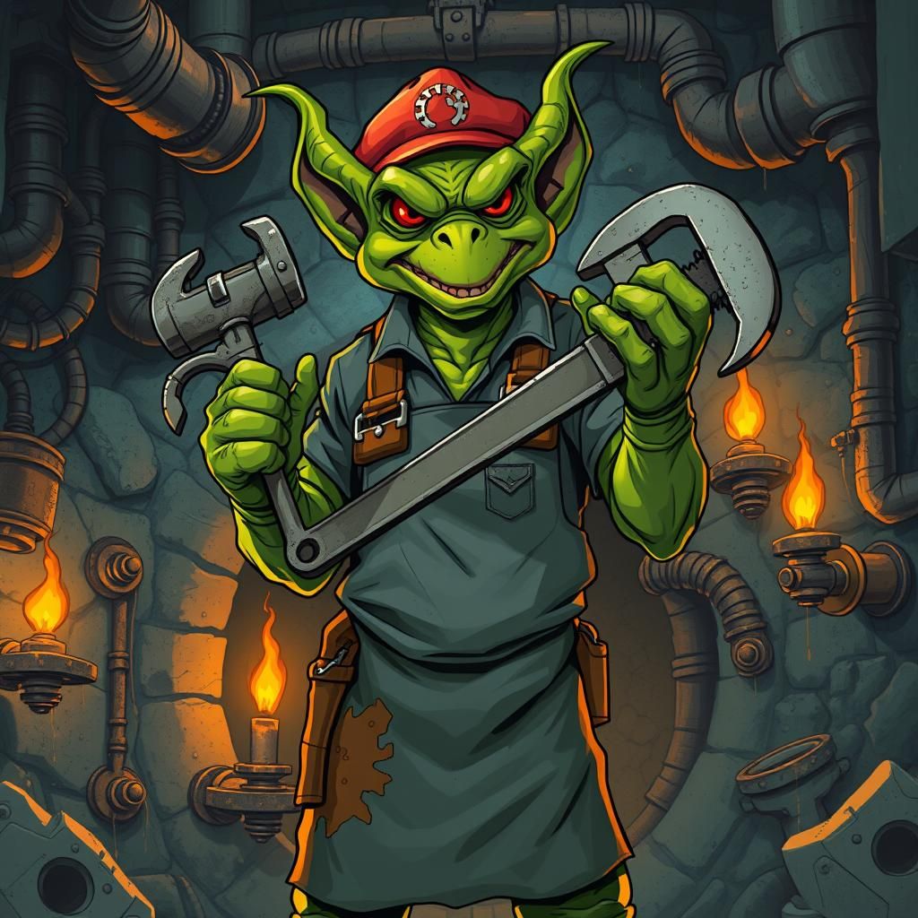Goblin Plumber in Sewer Lair Comic Book Art