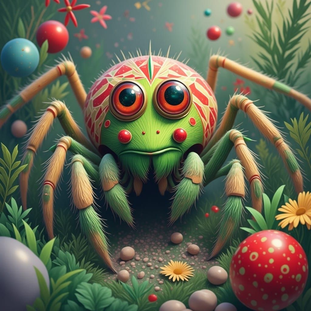 Friendly Cartoon Spider in Vivid Peppermint Snow