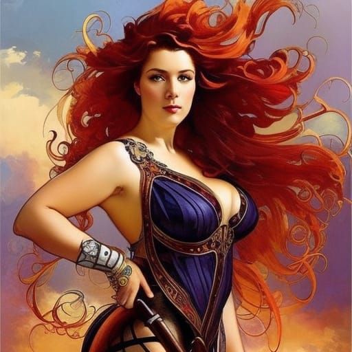 Voluptuous Steampunk Woman with Red Hair