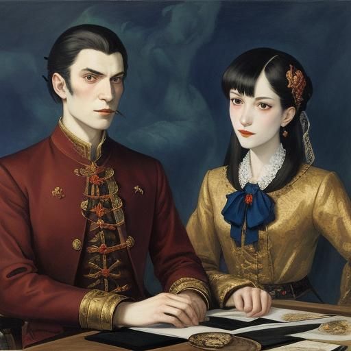 Vampire and Dragon Artwork in Portrait Style