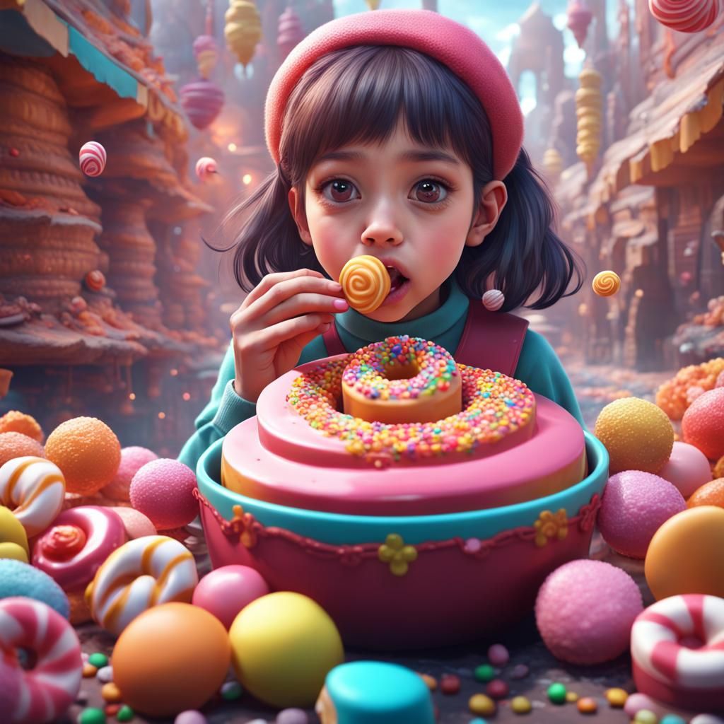 Girl in a Colorful Candy World: Fantasy Art