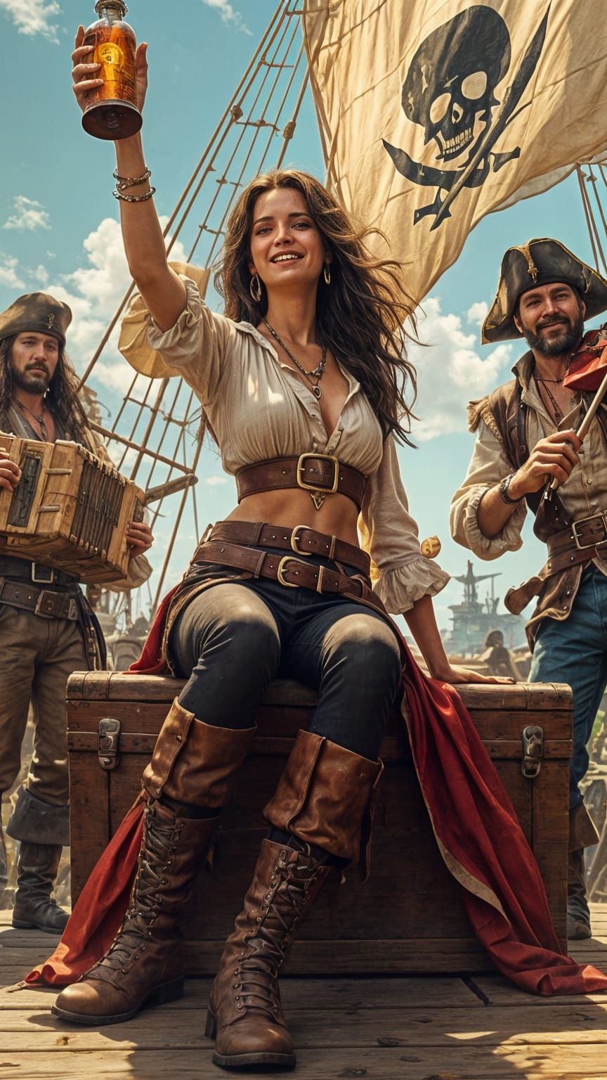 Pirate Celebration on Deck in Vivid Colors