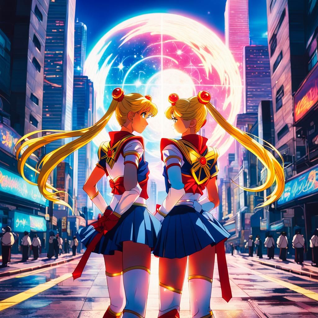 Sailor Moon and Warrior Sun in Anime Style