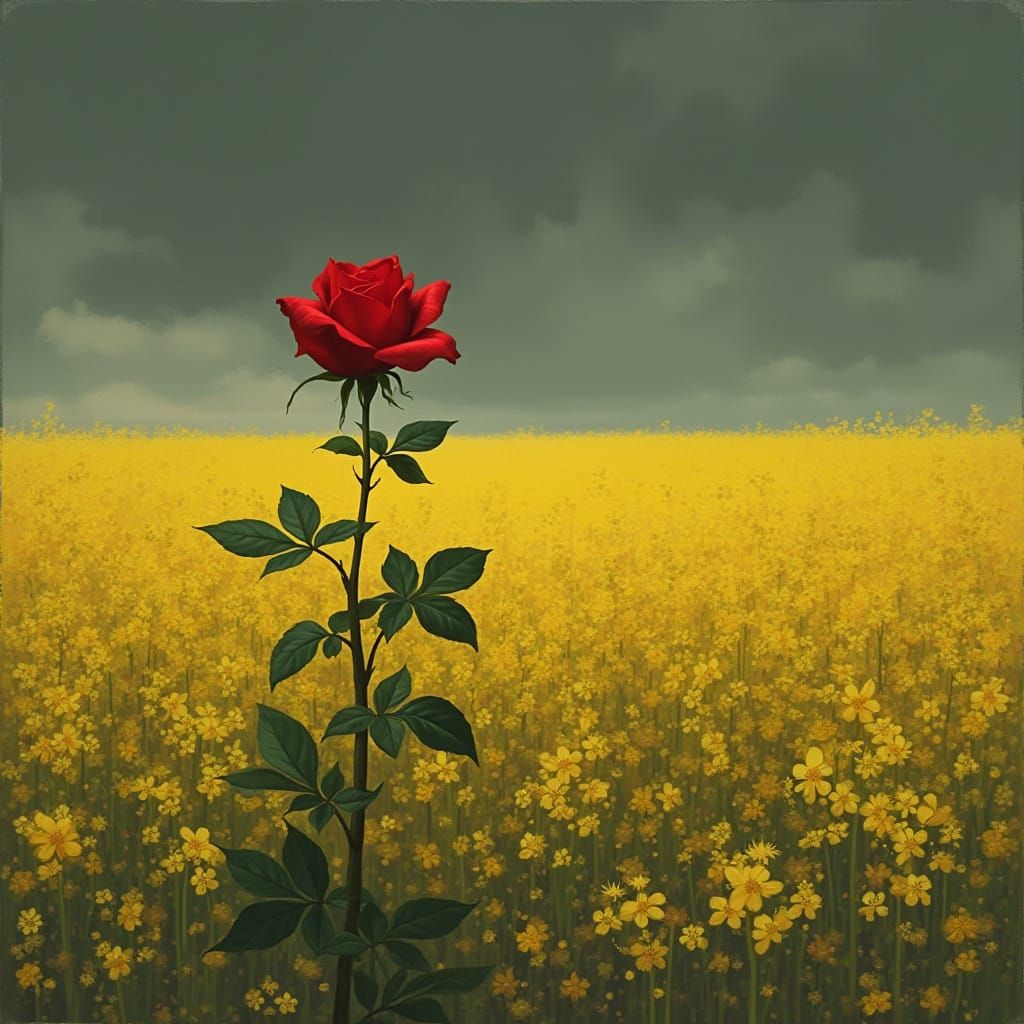 Lone Red Rose in a Field of Yellow