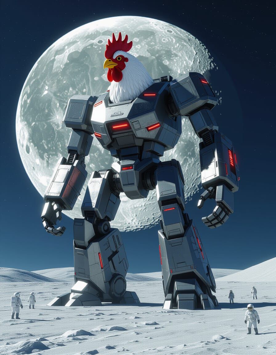 Giant Robot Chicken on the Moon in 4K