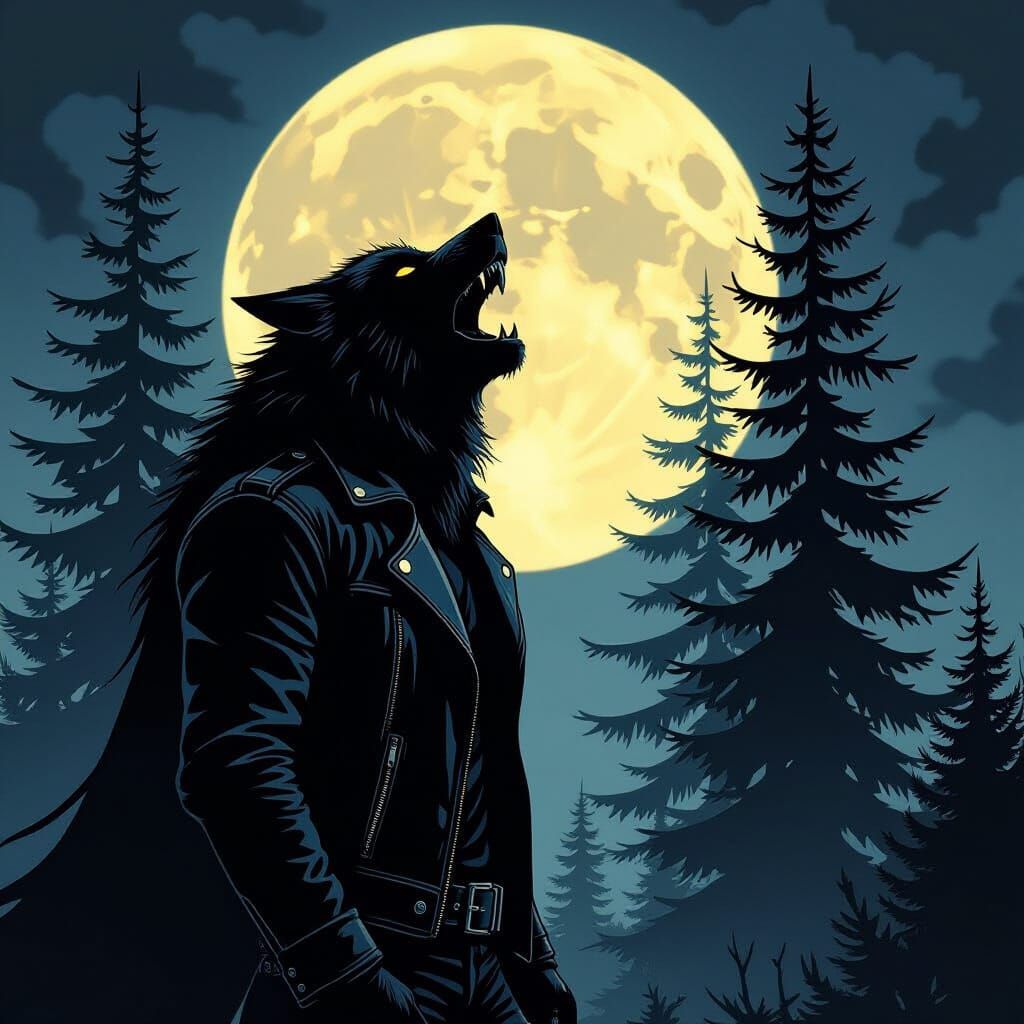 Werewolf Howling at Moon in Dark Fantasy Style